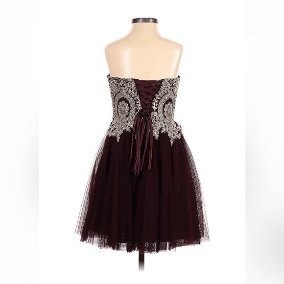 City studio baroque gold & rhinestone tulle corset cocktail party dress, size 3 - Picture 2 of 11